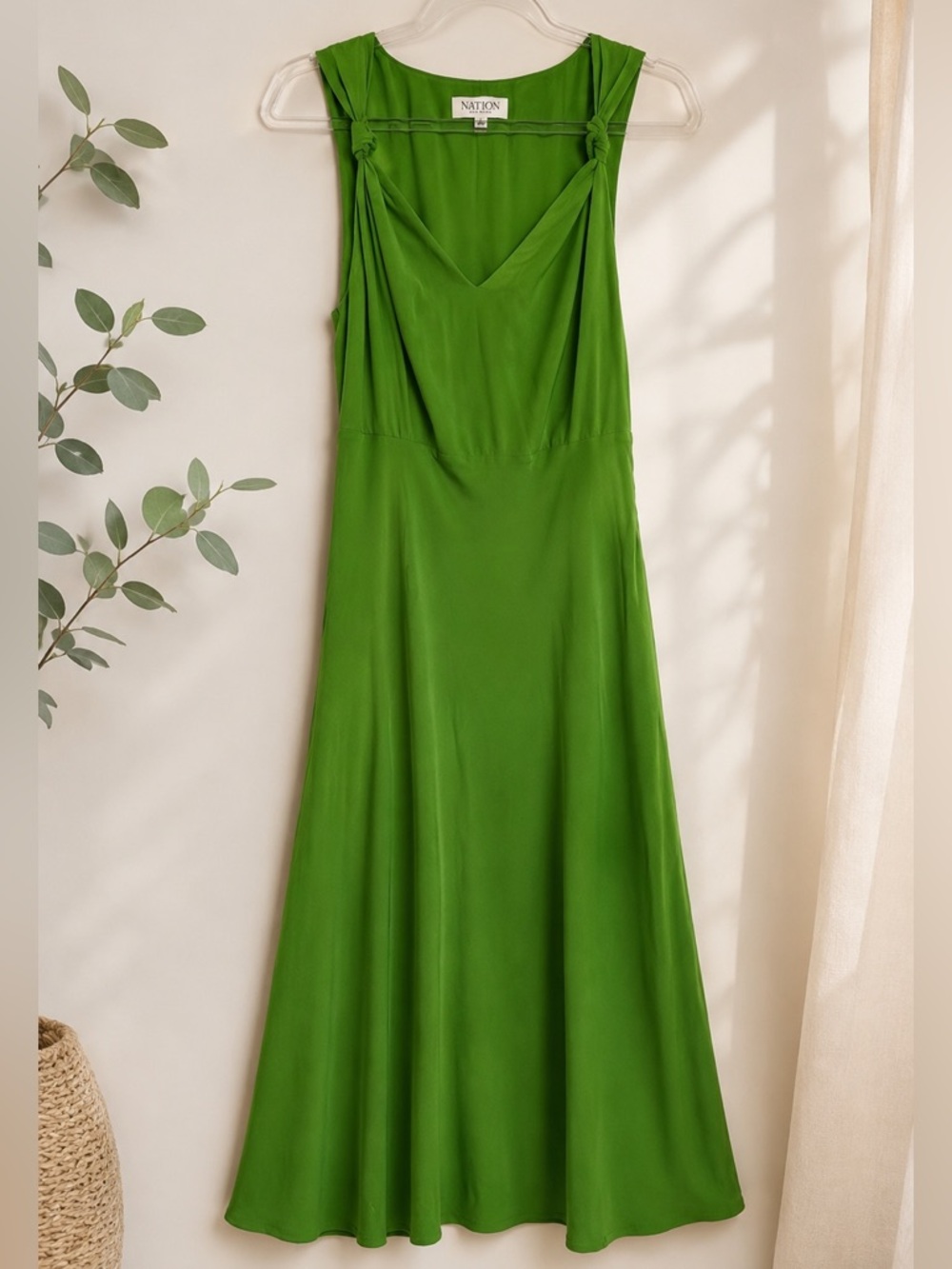 Nation LTD Green Flowy Midi Dress Portugal Minimalist Sleeveless Draped Dress